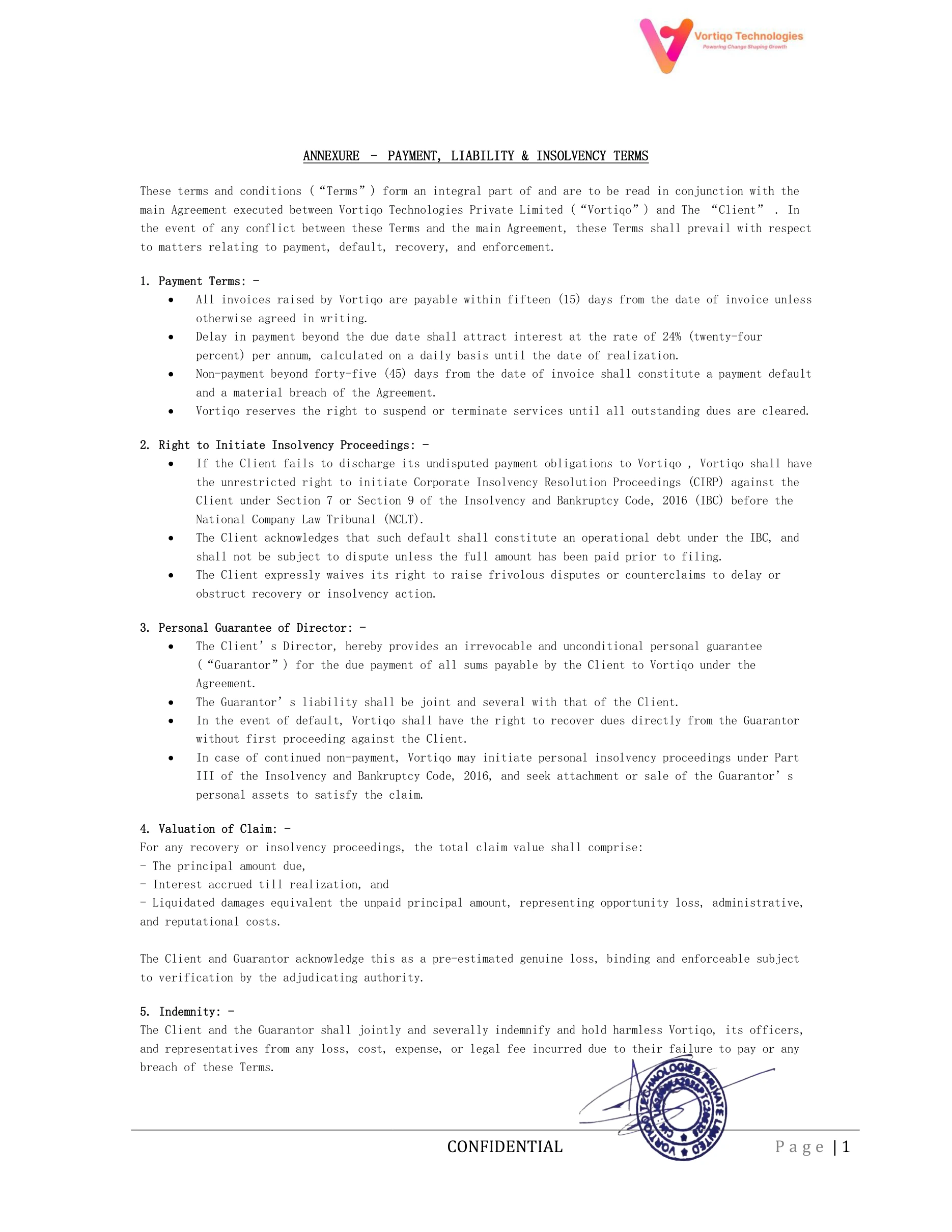 Vortiqo Terms and Conditions - Page 1